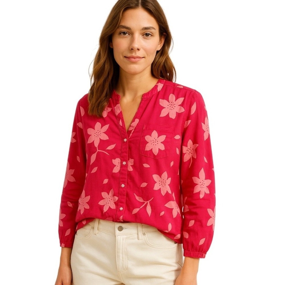 FREE ASSEMBLY Shirt Womens Medium Pink Floral Print‎ Button Up Long Sleeve